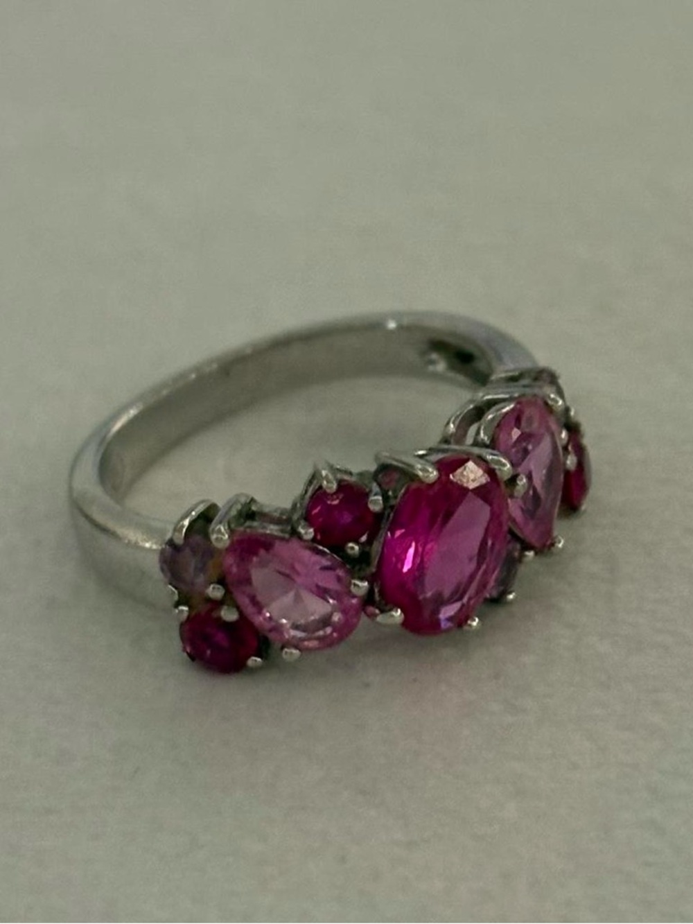 DL 925 Sterling Silver Pink Gemstone Cluster Mosaic Band Ring Size 5 - Picture 3 of 8